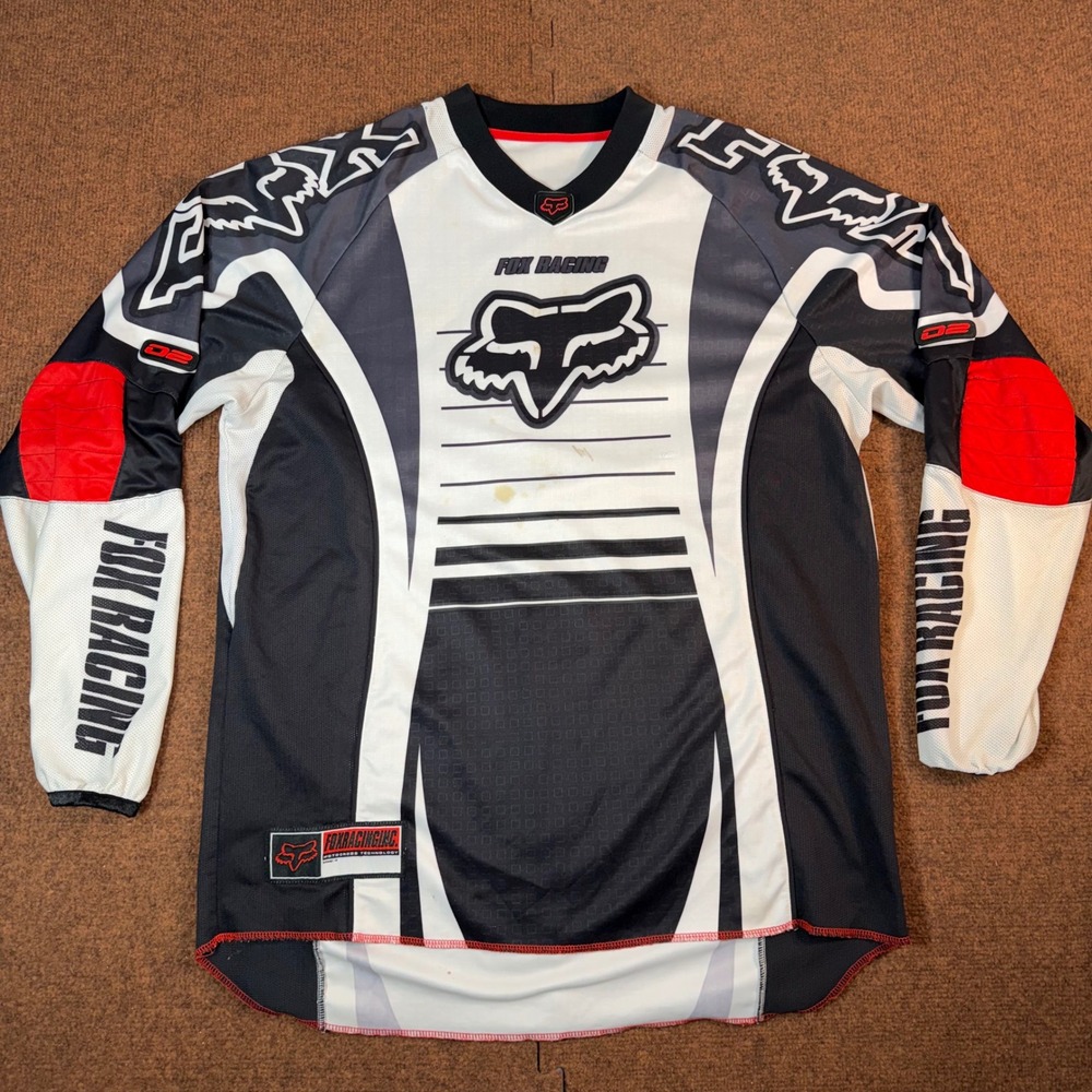 Fox Racing Motocross Jersey Mens Long Sleeve MX Graphic Black White Red used B+